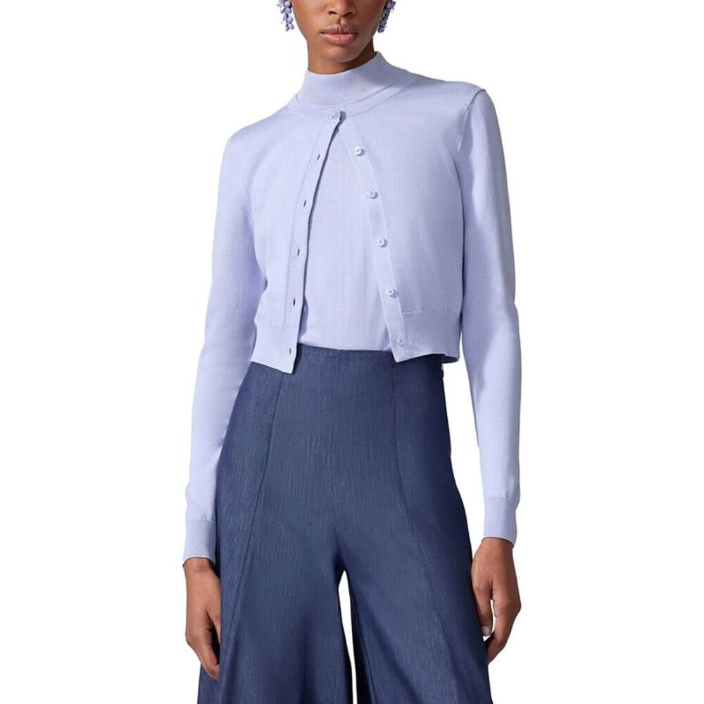 Carolina Herrera Womens Silk-Blend Cardigan, Blue